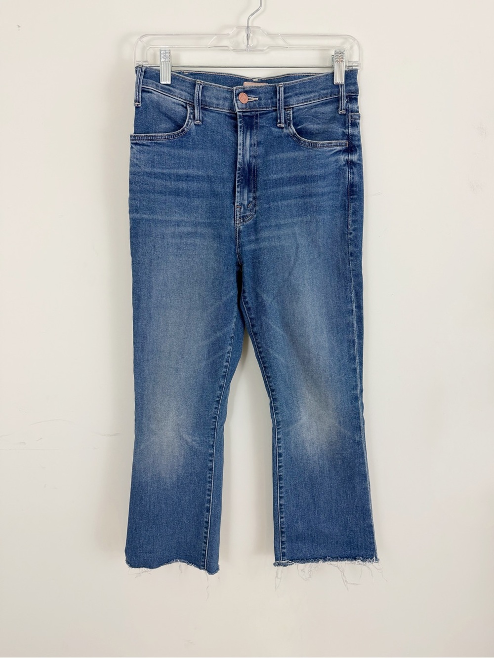 MOTHER The Hustler Crop Ankle Fray Mid-Rise Blue Denim Jeans 28